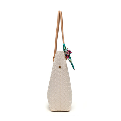 Gelanni Everyday Tote Bag With Floral Scarf - Beige